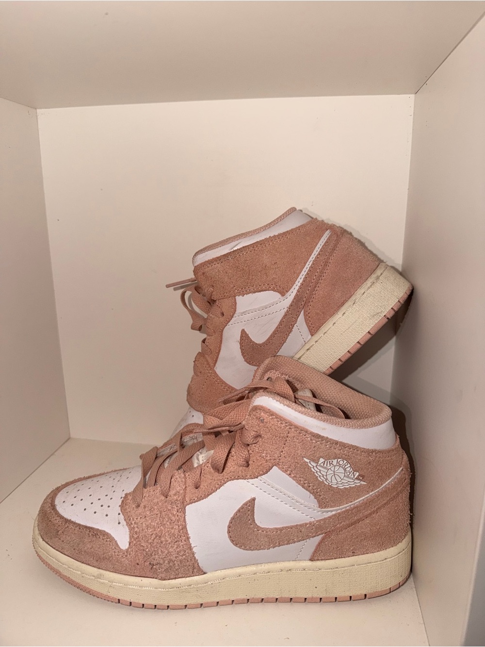Nike Air Jordan 1 Mid Pink Suede and White Leather Women's Sneakers